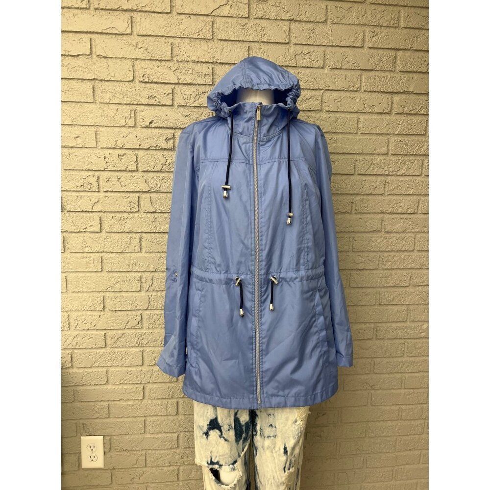 Susan Graver Women Lilac Full Zip Front Hooded Raincoat Size S